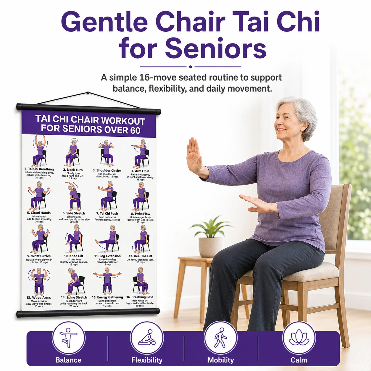 ☯Tai Chi Chair Workout Chart for Seniors