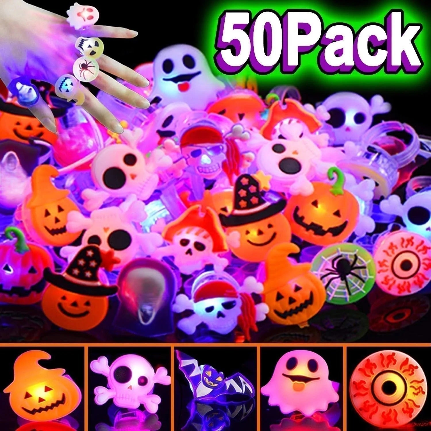 🎁LED Light Halloween Glowing Ring😍Set of 50 PCS